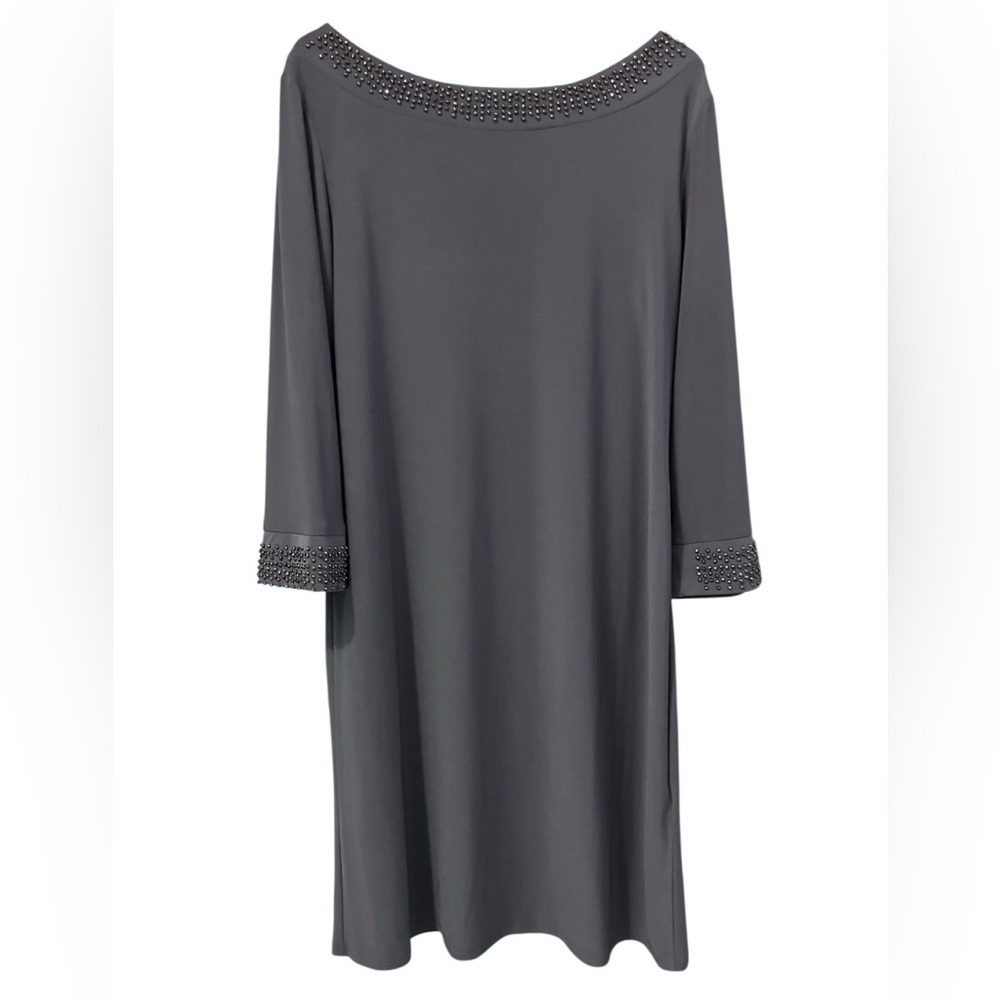 Tiana B Embellished Taupe Knit Dress – Made in USA, Size 10